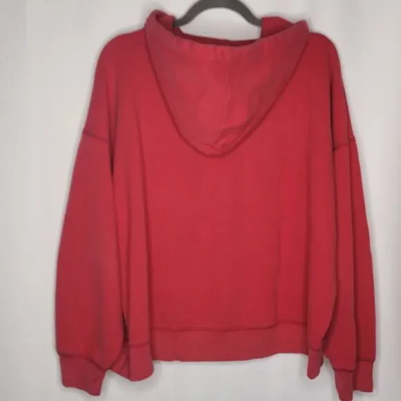 American Eagle Y2K Red White Spell Out Cozy Heavy Hooded Sweatshirt Pocket - Picture 10 of 13